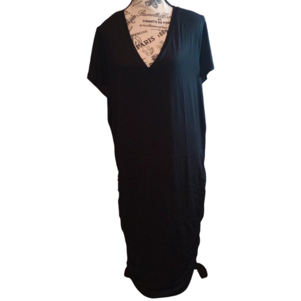 NWT Jessica Simpson Black V‑Neck Midi Dress Women’s XXL Ruched